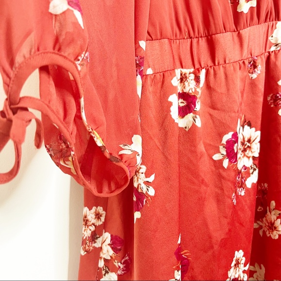 Torrid Burnt Orange Puff Balloon Sleeve Floral Dress Plus Size 30 - Picture 6 of 15